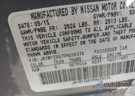 2015 Infiniti Q50 Premium from USA, damaged, VIN JN1BV7AR7FM409374